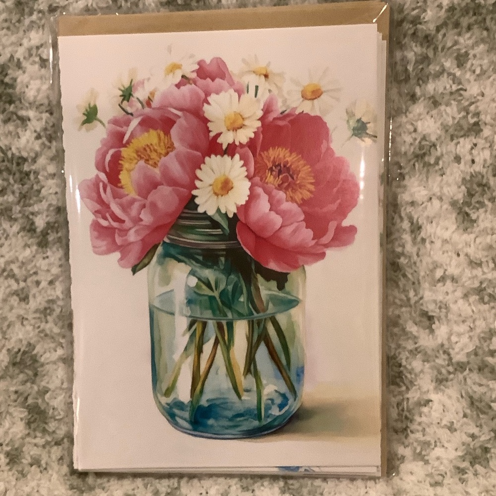 Mason Jar Floral Bouquet Greeting Note Cards Set of 6, NWT Variety Pack